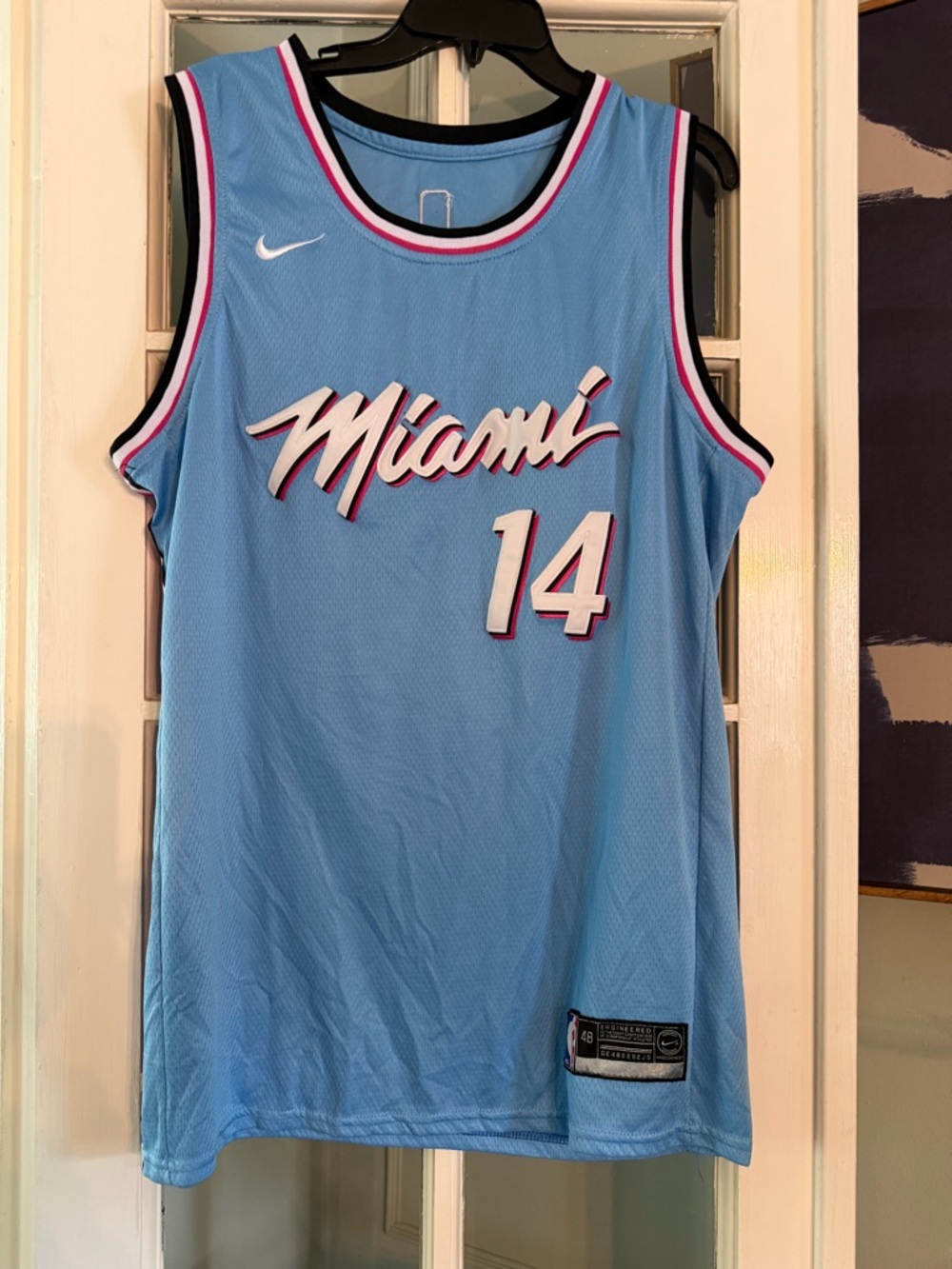 Herro Nike Light Blue Miami Basketball Jersey #14 with Pink & White Trim